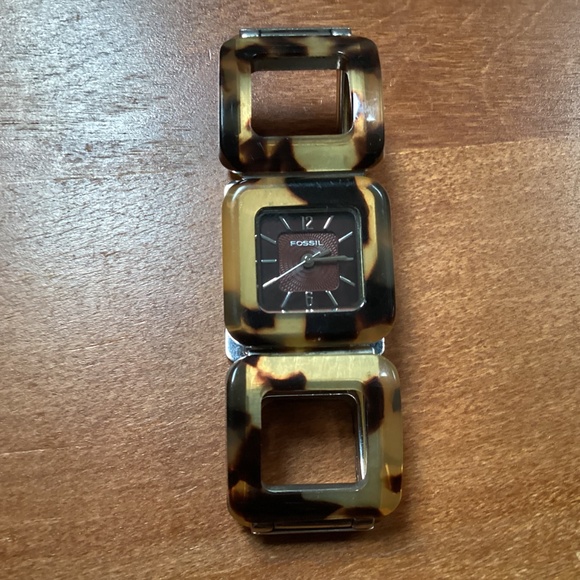 Fossil Tortoise Brown Women’s Watch Square Face & Link Band ES 1759